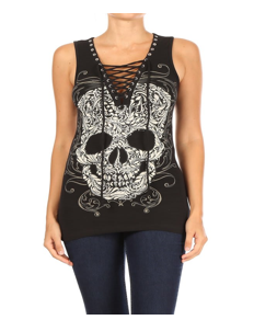 Womenâ€™s BLACK Baroque Skull Graphic Tank Top
