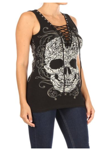 Womenâ€™s BLACK Baroque Skull Graphic Tank Top