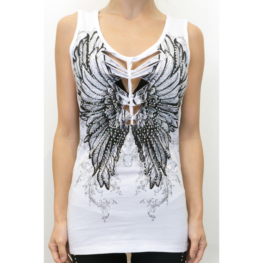 2278 Women's Angel WingsâŸWhiteâŸV Neck Top