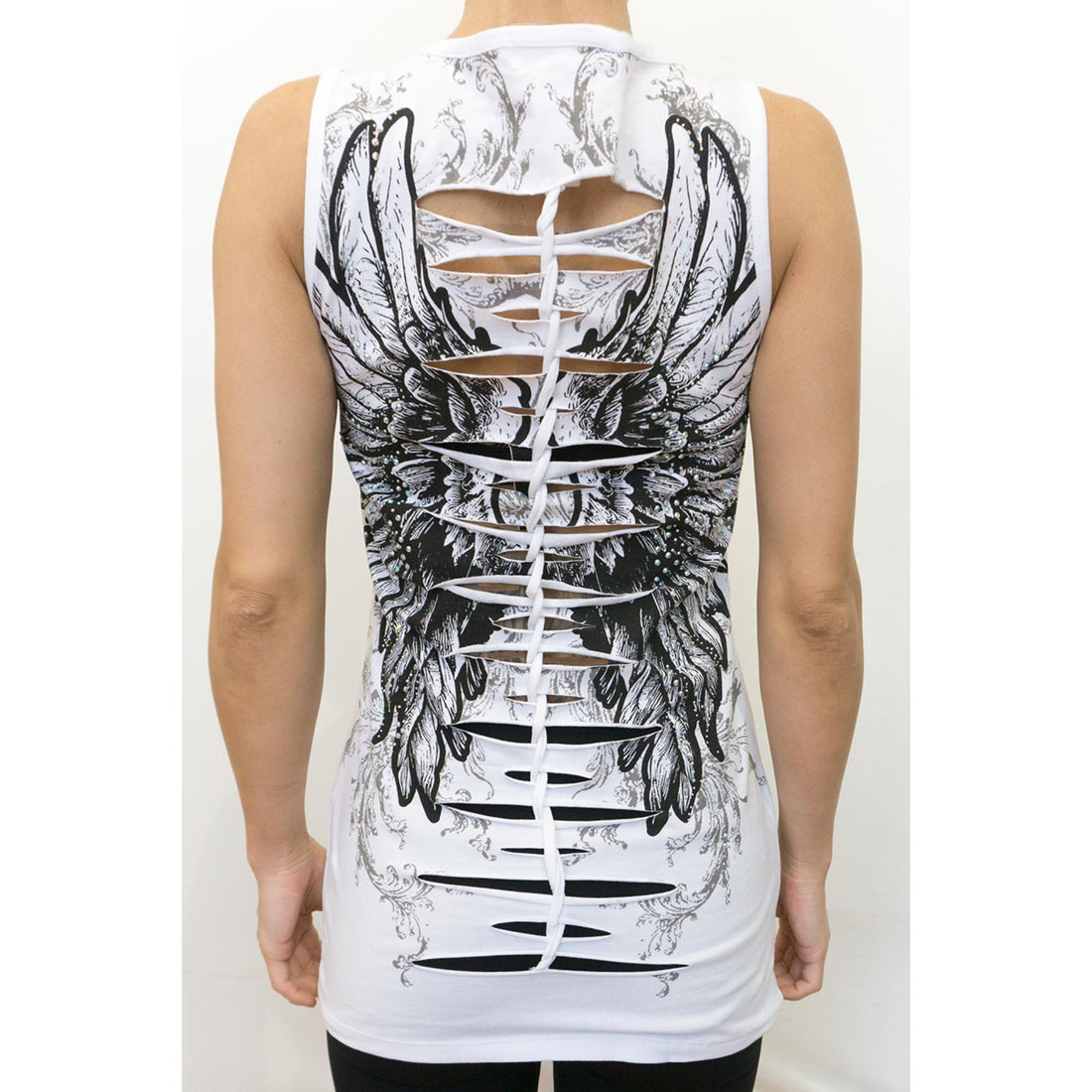2278 Women's Angel WingsâŸWhiteâŸV Neck Top
