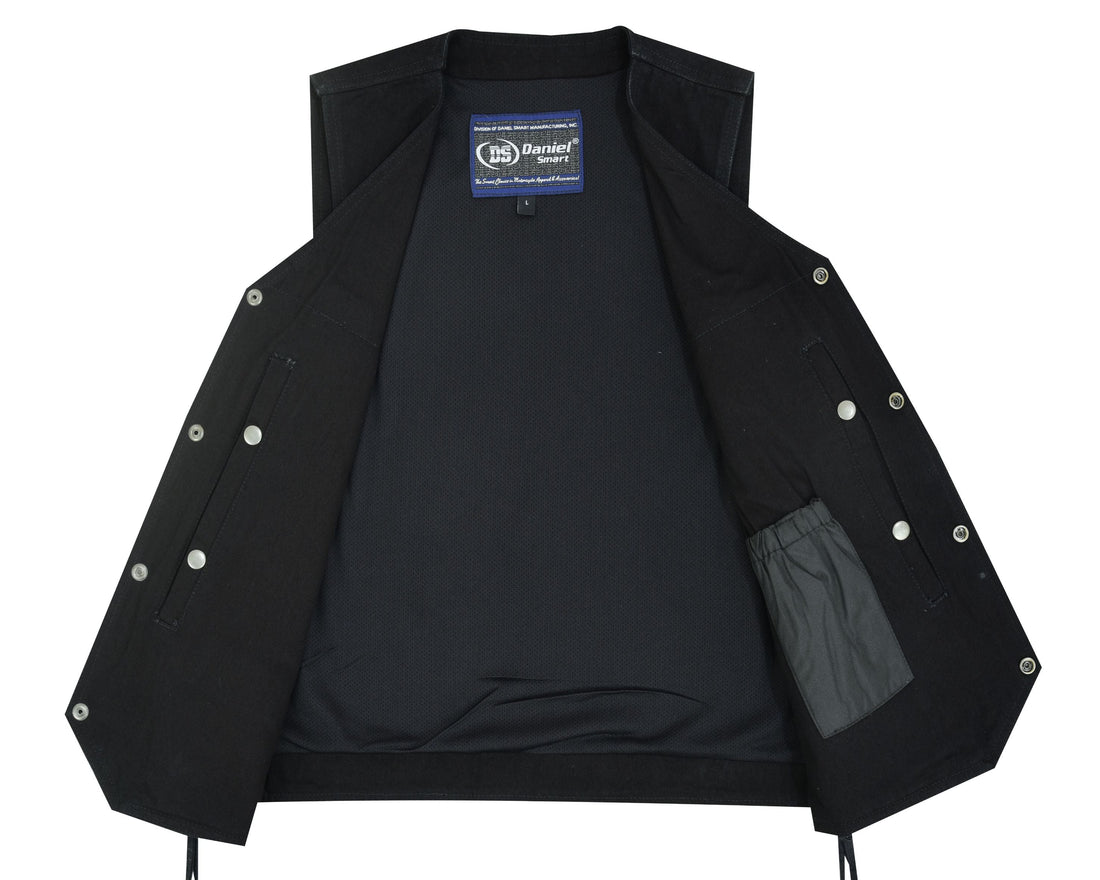 Men's Traditional Denim Motorcycle Vest with Side Laces â€“ Smart Access Pockets