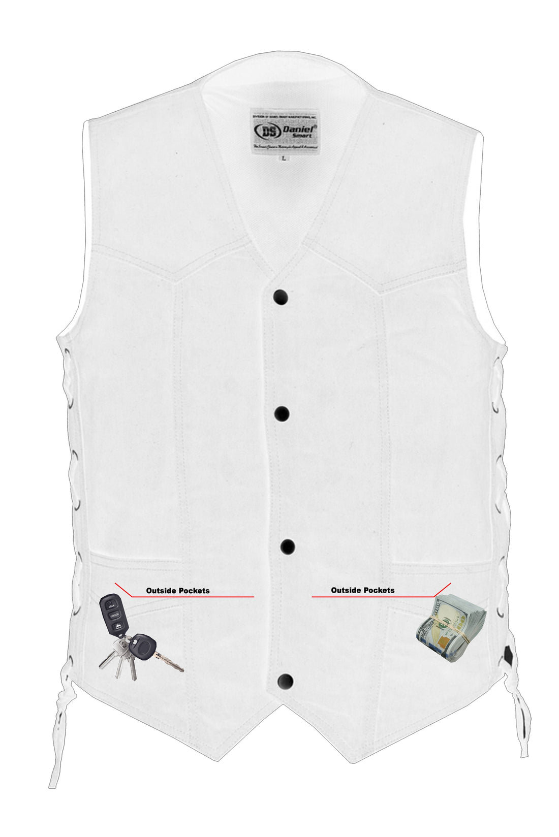 Men's Traditional Denim Motorcycle Vest with Side Laces â€“ Smart Access Pockets