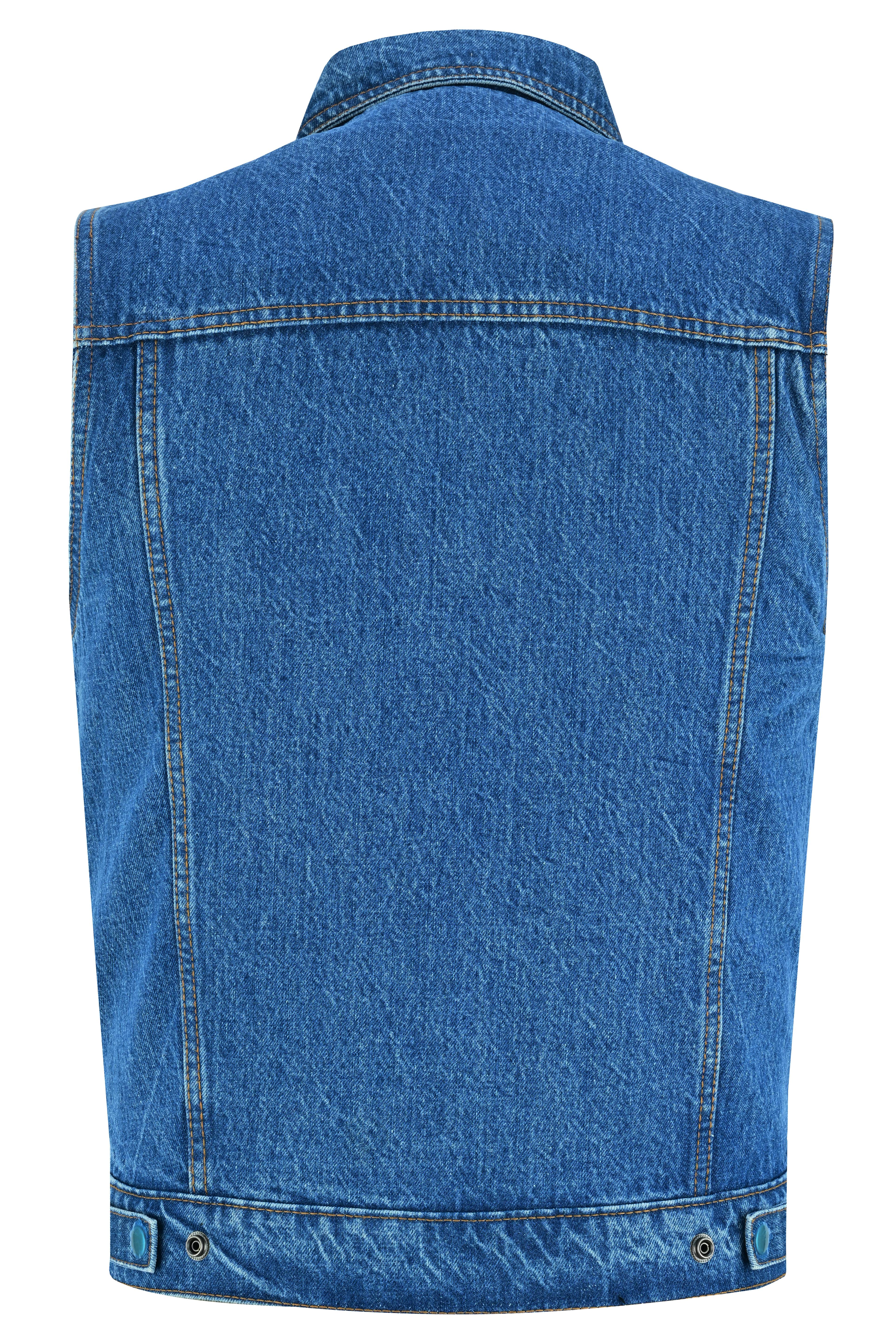 Blue Men's denim motorcycle vest with Snap/Zipper Front