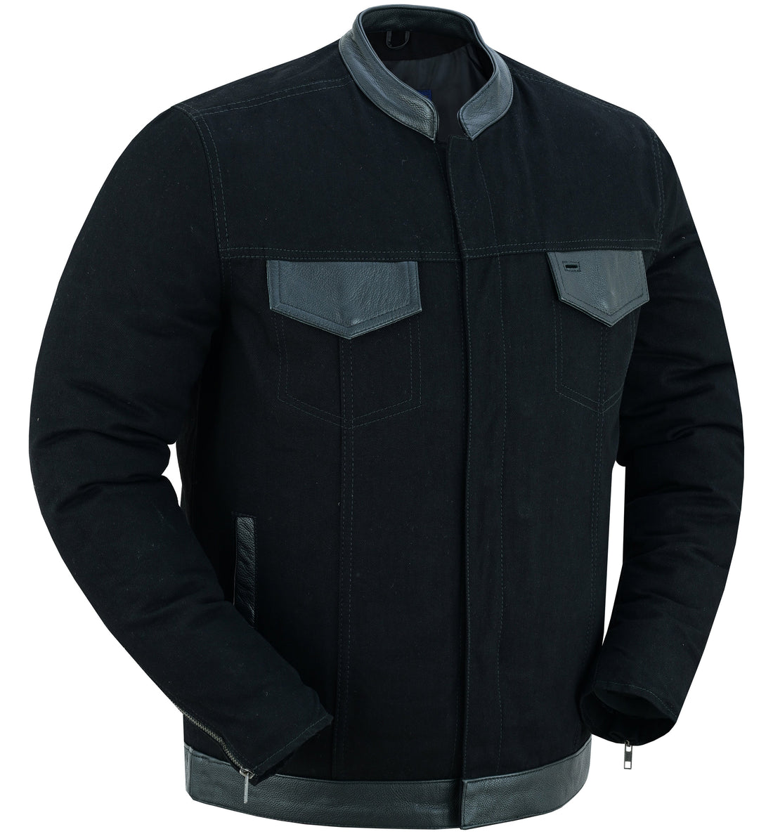 Men's Full Cut Denim Jacket â€“ Leather Trim & Hidden Pockets