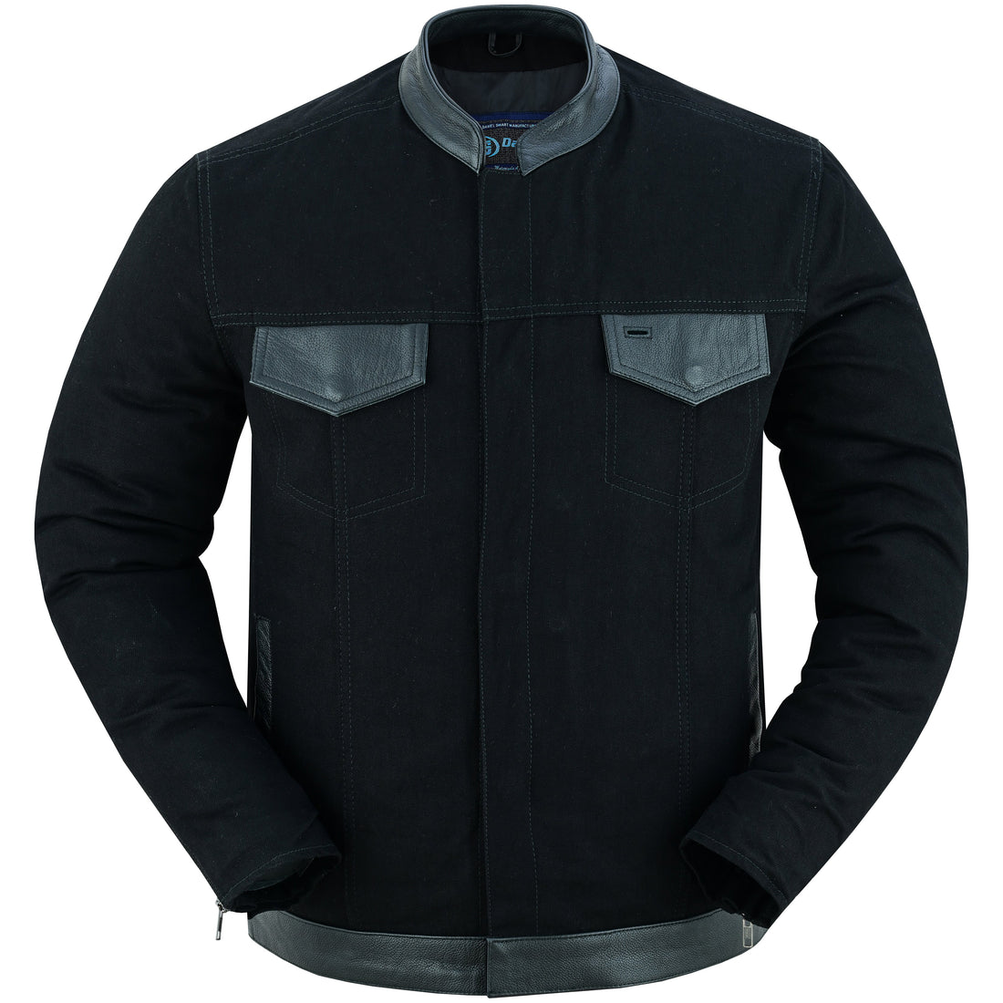 Men's Full Cut Denim Jacket â€“ Leather Trim & Hidden Pockets