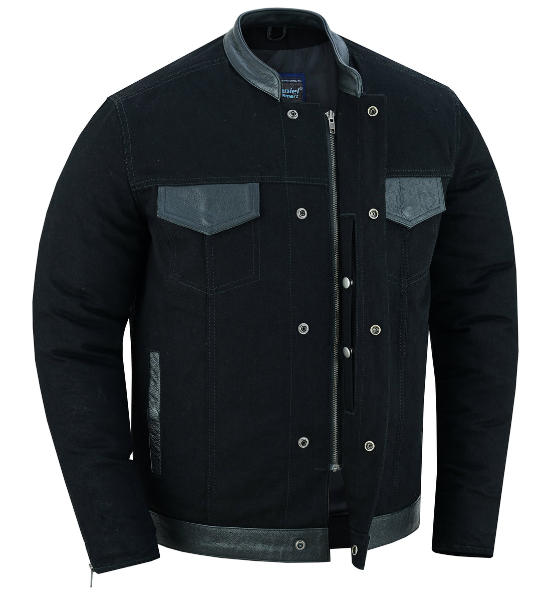 Men's Full Cut Denim Jacket â€“ Leather Trim & Hidden Pockets
