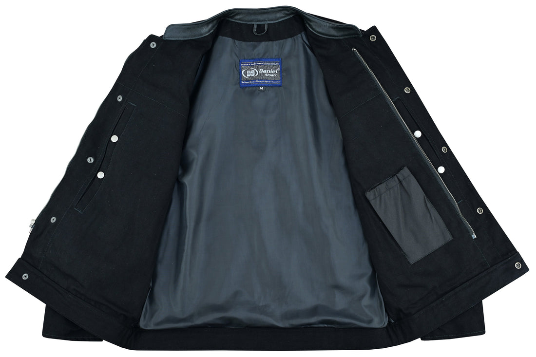 Men's Full Cut Denim Jacket â€“ Leather Trim & Hidden Pockets