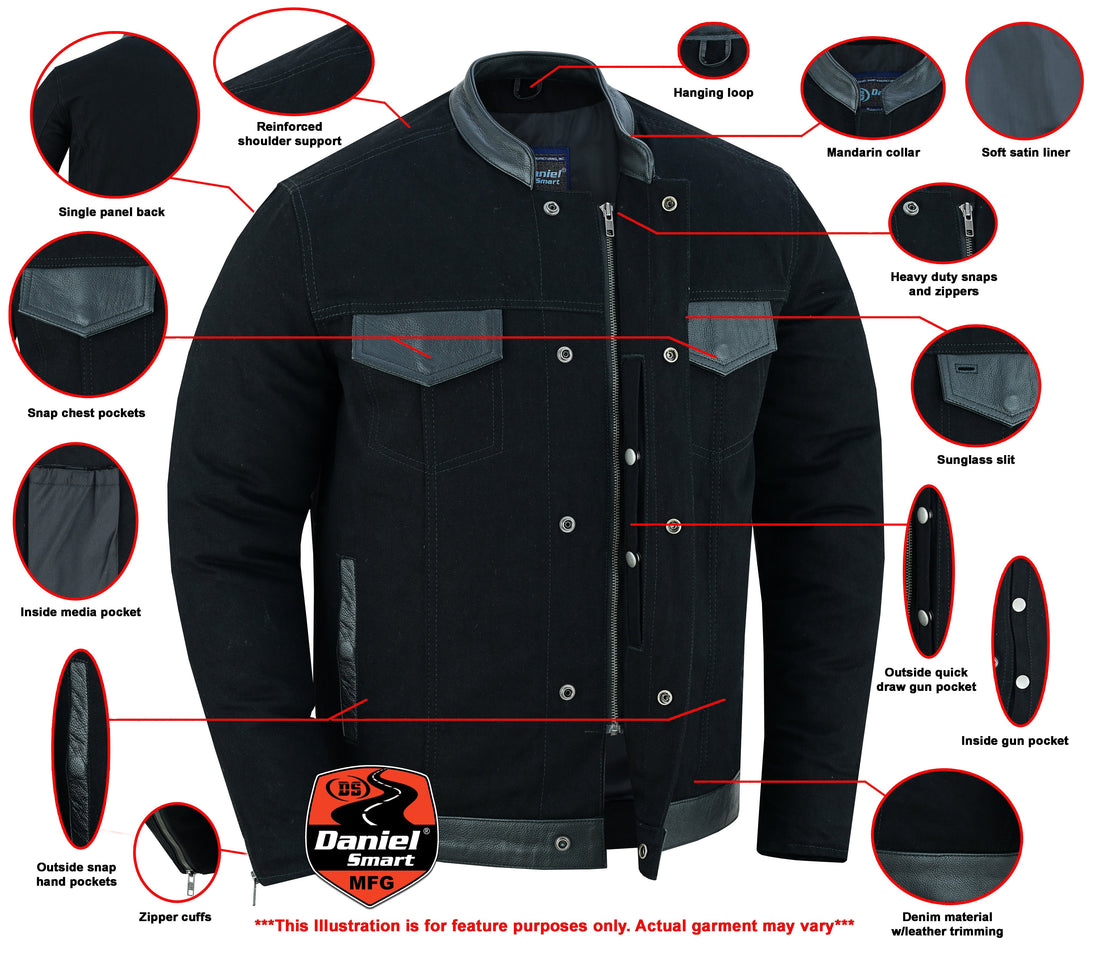 Men's Full Cut Denim Jacket â€“ Leather Trim & Hidden Pockets