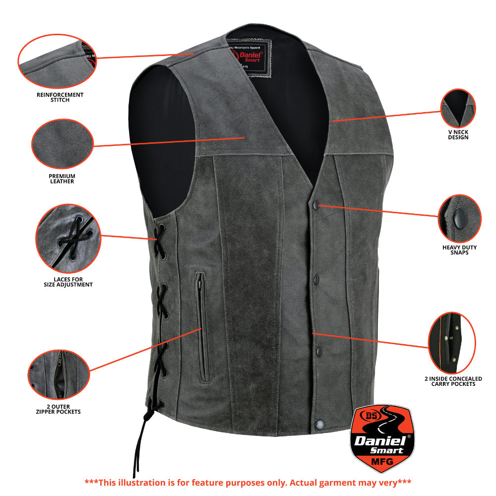 Men's Gray Single Back Panel Smart Access Pockets Vest