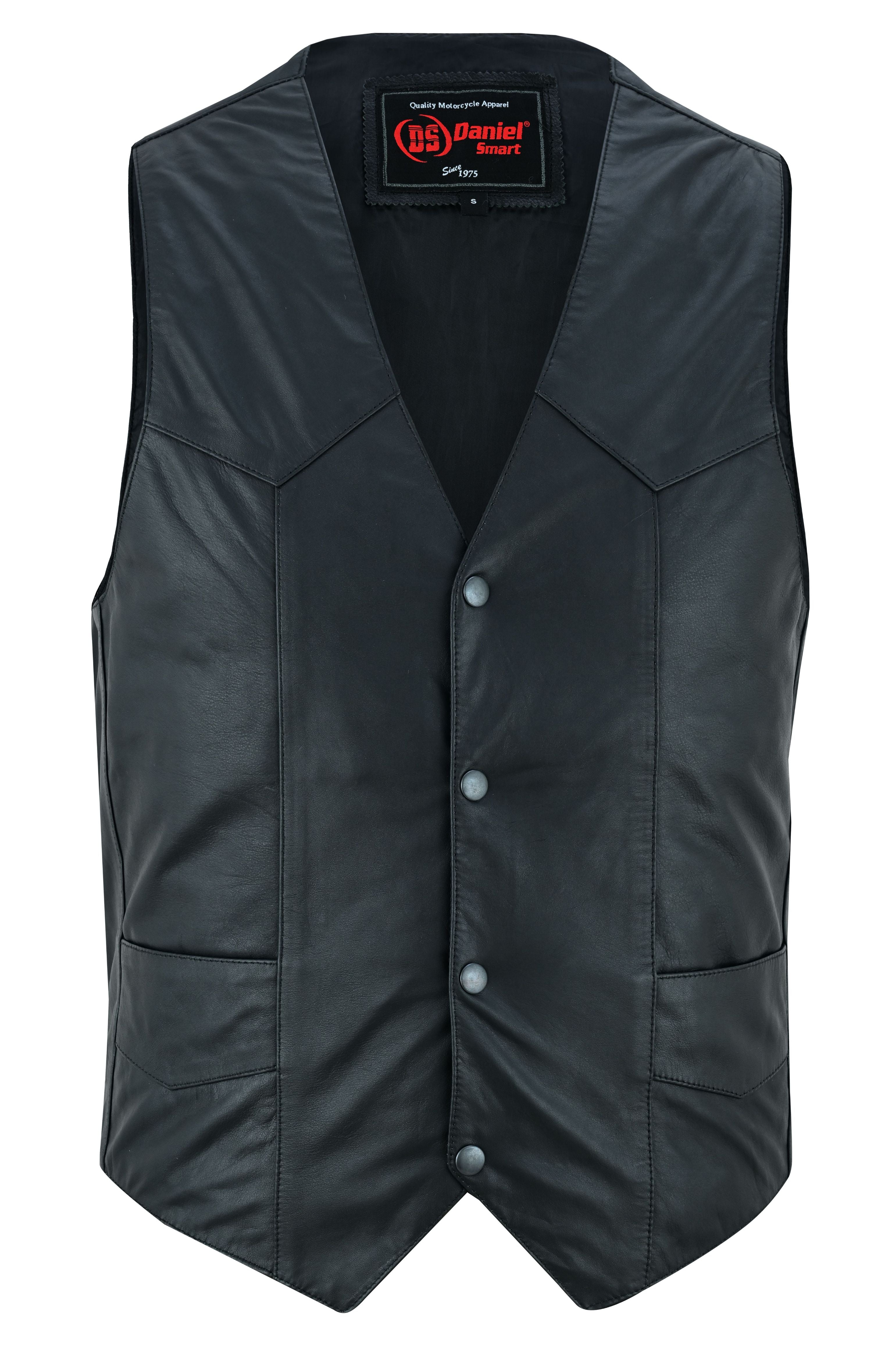 Men's Traditional Light Weight Black Leather Motorcycle Vest