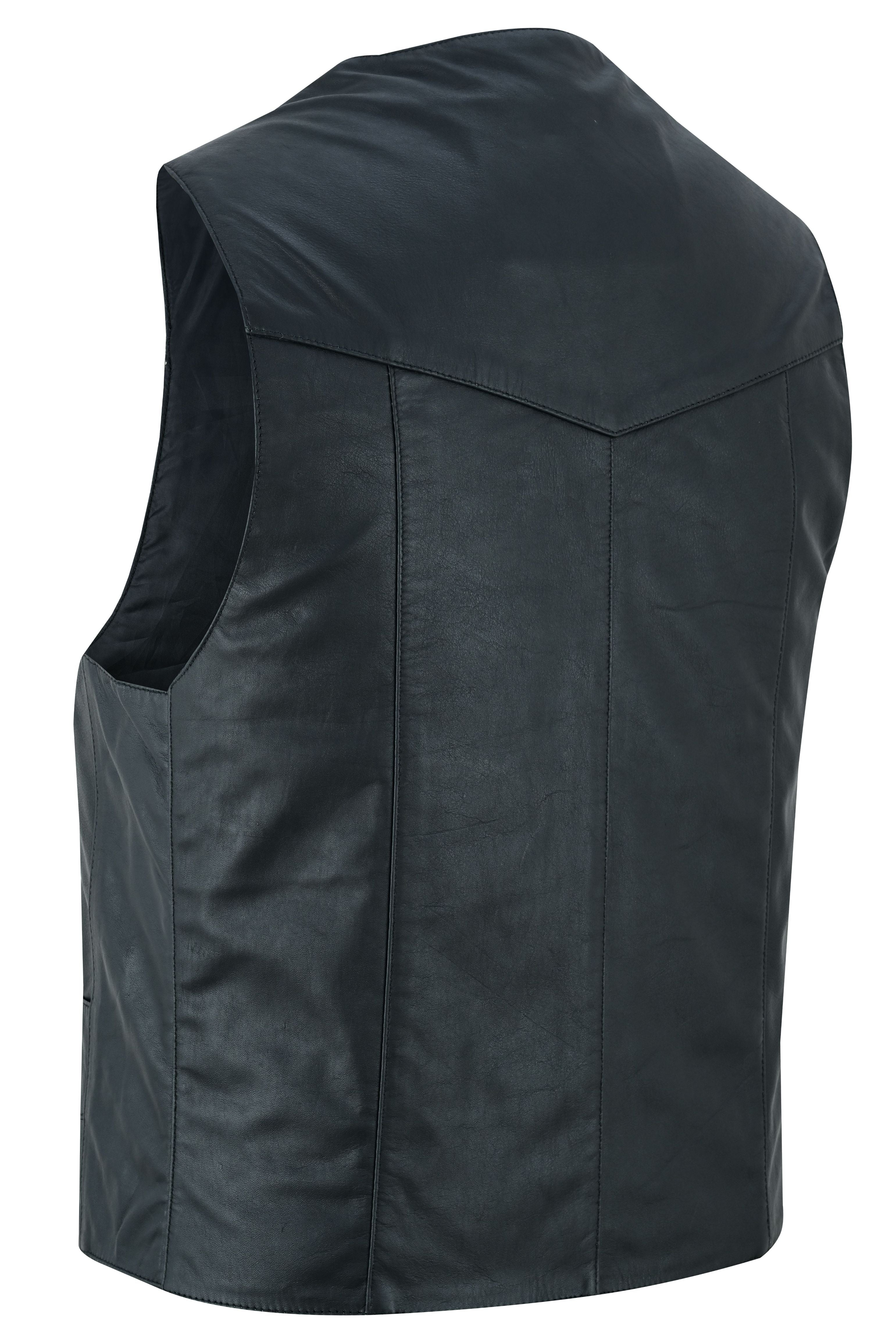 Men's Traditional Light Weight Black Leather Motorcycle Vest