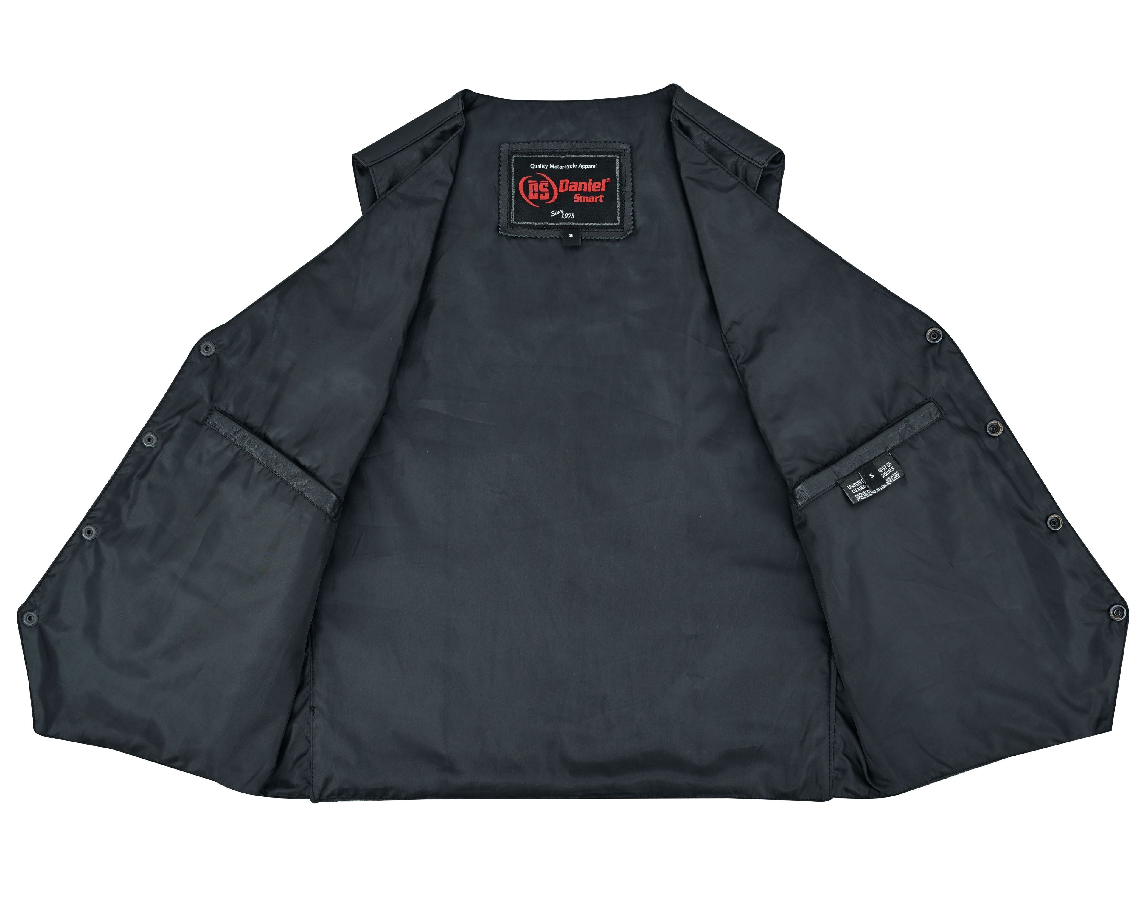 Men's Traditional Light Weight Black Leather Motorcycle Vest