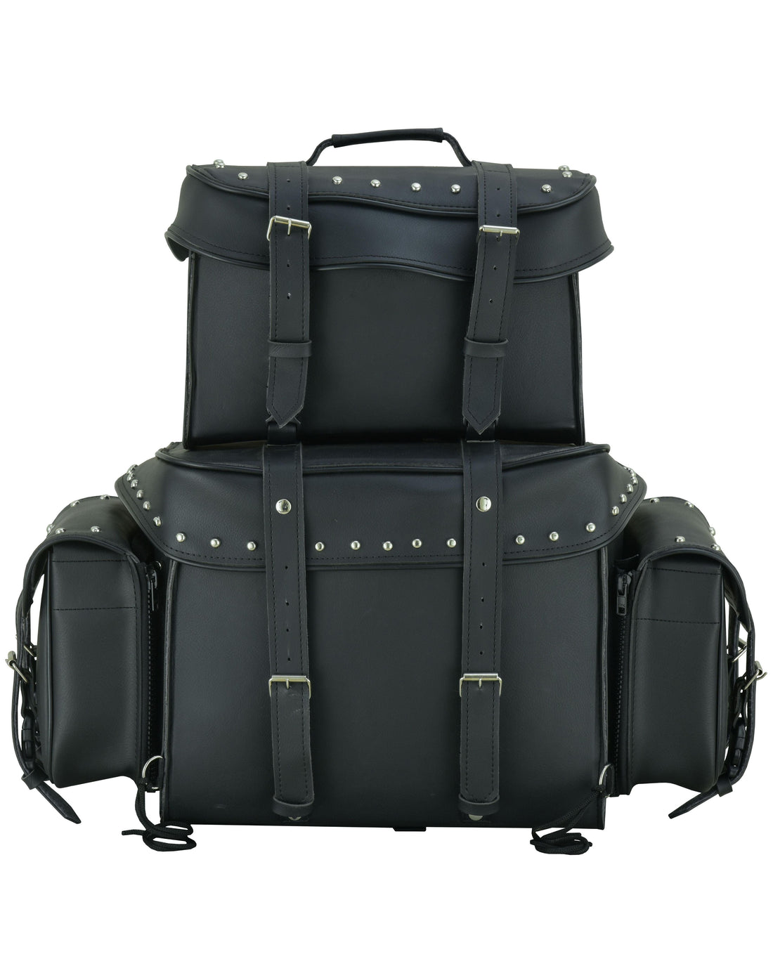 Leather Black PVC Large 4 Piece Motorcycle Touring Tail Bag wi