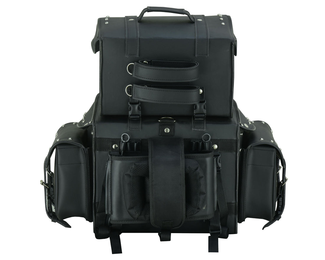 Leather Black PVC Large 4 Piece Motorcycle Touring Tail Bag wi