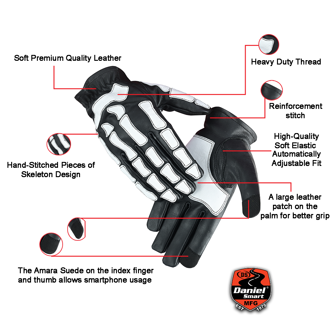 SkullTrail Men's leather gloves Black & White