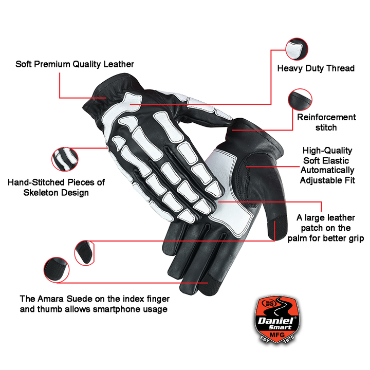 SkullTrail Men's leather gloves Black & White