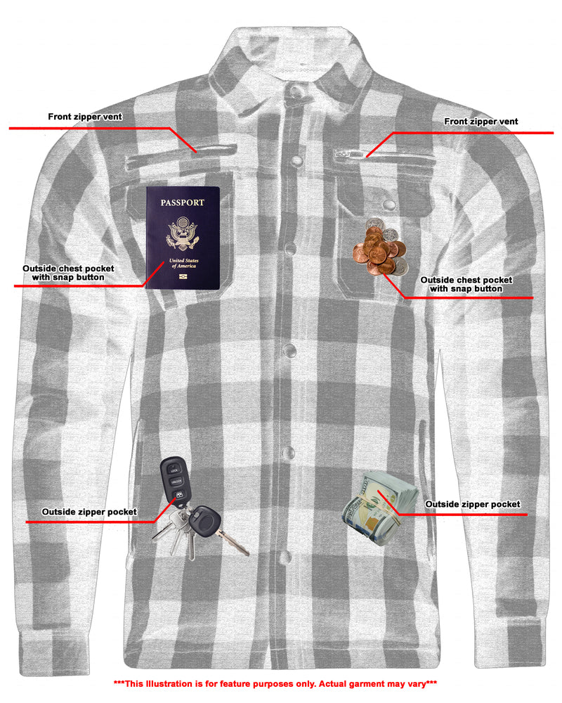 Alpha Check Men's Armored Motorcycle Flannel Shirt - Red/Black