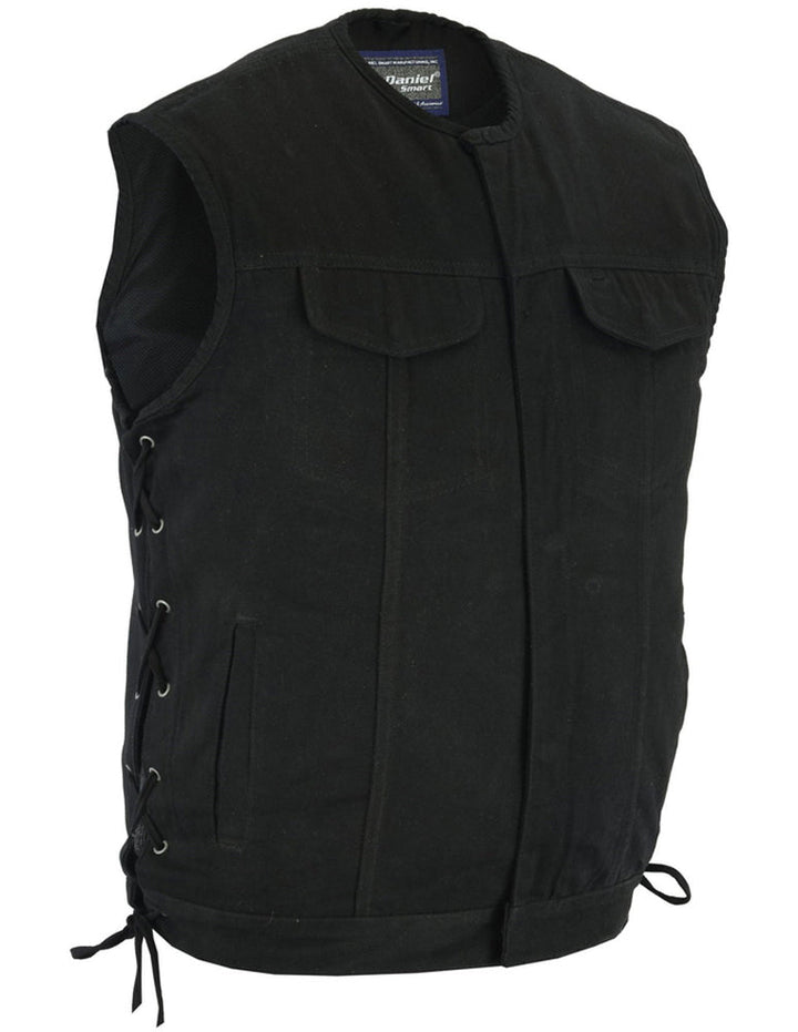 Men's Upgraded All-Black Denim Motorcycle Vest â€“ Smart Access Pockets