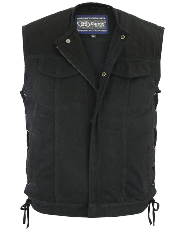 Men's Upgraded All-Black Denim Motorcycle Vest â€“ Smart Access Pockets