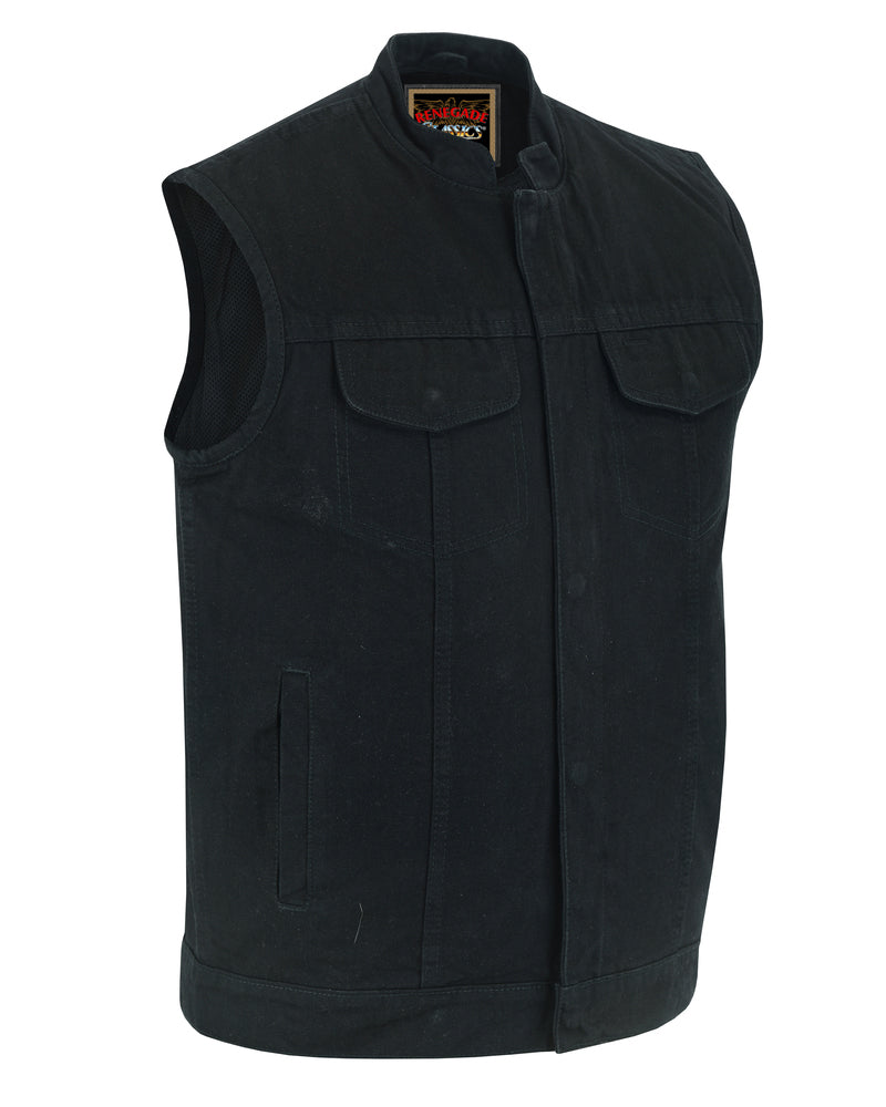 Weston Black Men's Denim Motorcycle Vest â€“ Single Panel Back