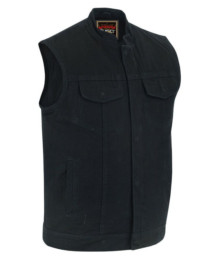 Weston Black Men's Denim Motorcycle Vest â€“ Single Panel Back