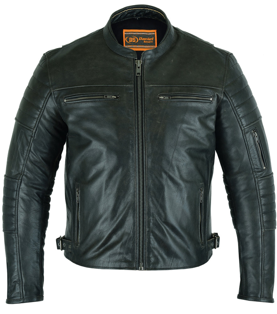 Men's Gun Metal Brown Crossover Leather Scooter Jacket