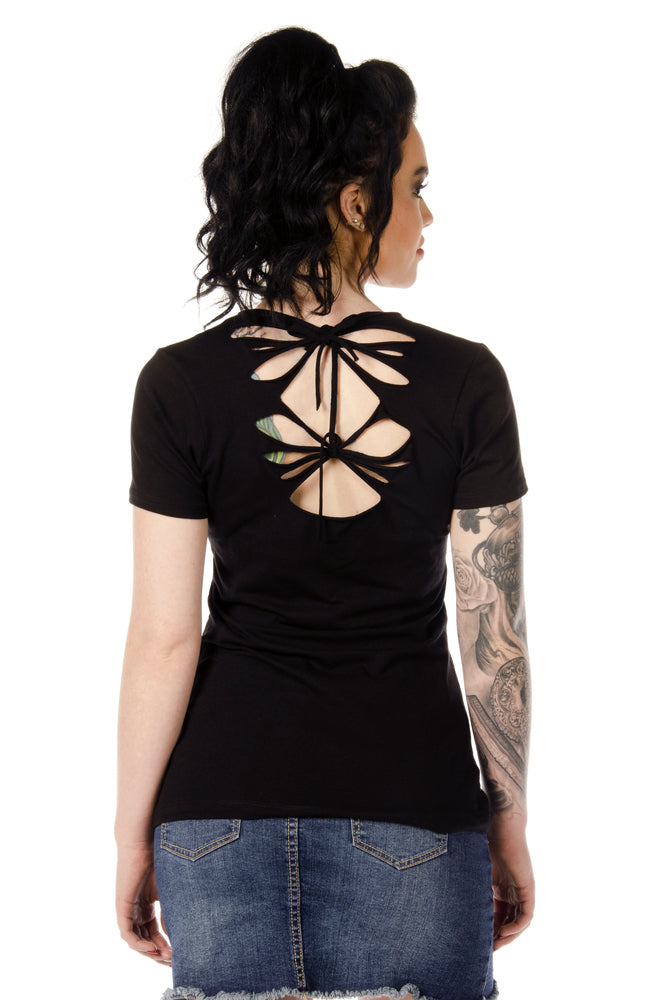 Women's Dare Devil Heart Slit Back Biker Top