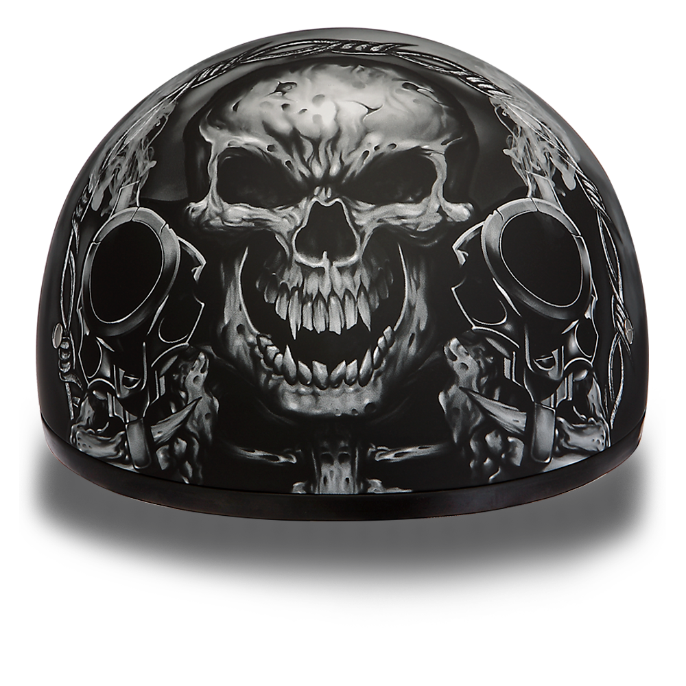 Daytona Helmets D6-G â€˜Skull Capâ€™ with Skull and Guns Half Face Helmet Black