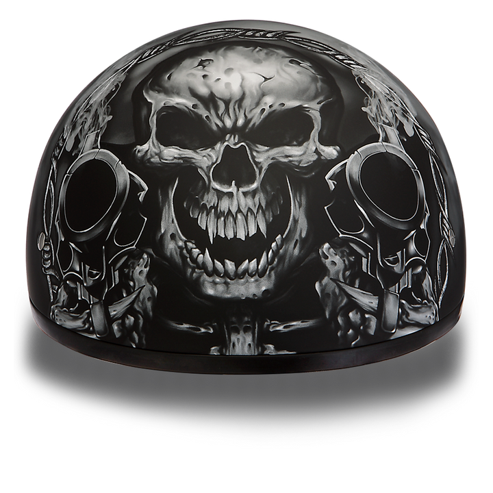 Daytona Helmets D6-G â€˜Skull Capâ€™ with Skull and Guns Half Face Helmet Black