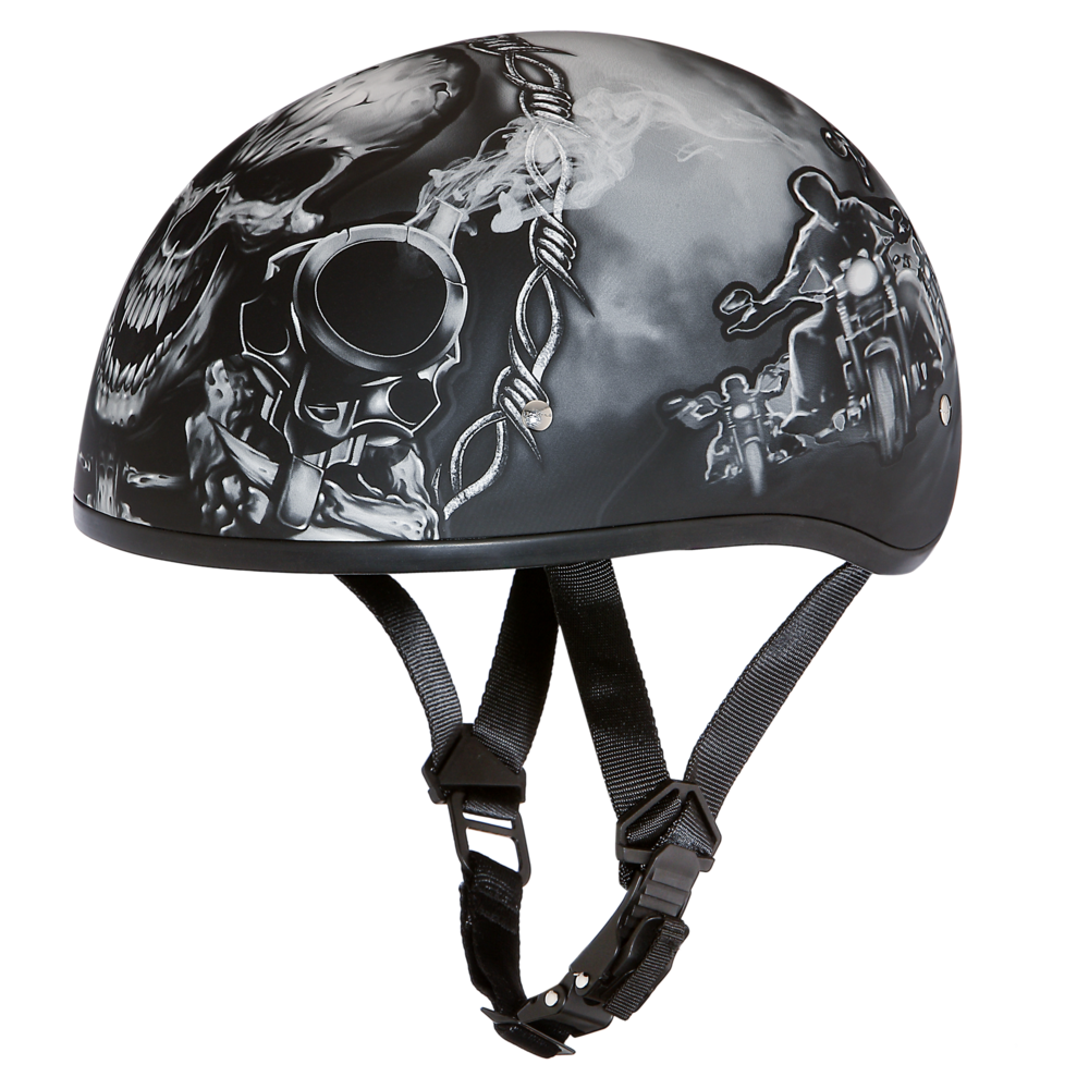 Daytona Helmets D6-G â€˜Skull Capâ€™ with Skull and Guns Half Face Helmet Black