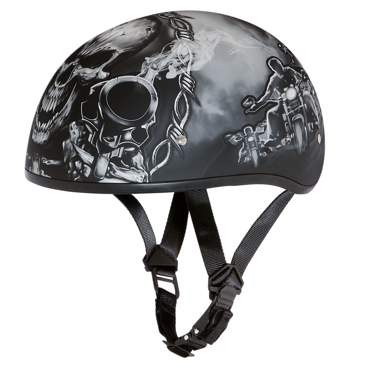 Daytona Helmets D6-G â€˜Skull Capâ€™ with Skull and Guns Half Face Helmet Black