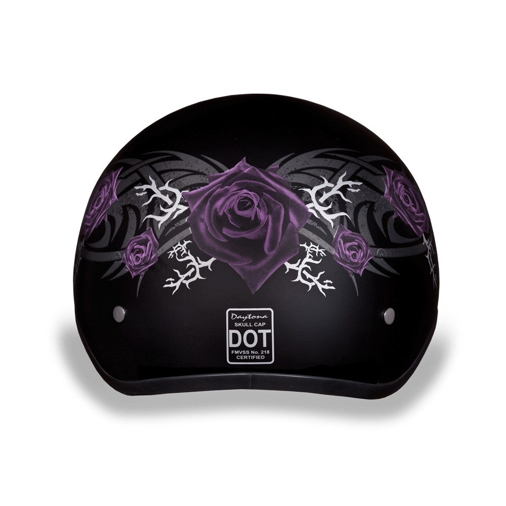 DOT Approved Daytona Skull Cap Motorcycle Half Face Helmet â€“ Purple Rose