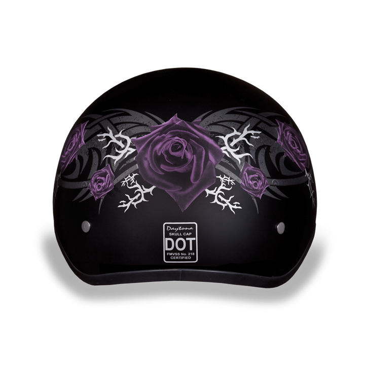 DOT Approved Daytona Skull Cap Motorcycle Half Face Helmet â€“ Purple Rose