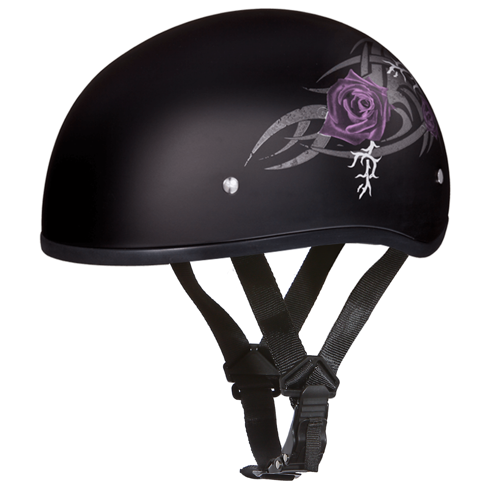 DOT Approved Daytona Skull Cap Motorcycle Half Face Helmet â€“ Purple Rose