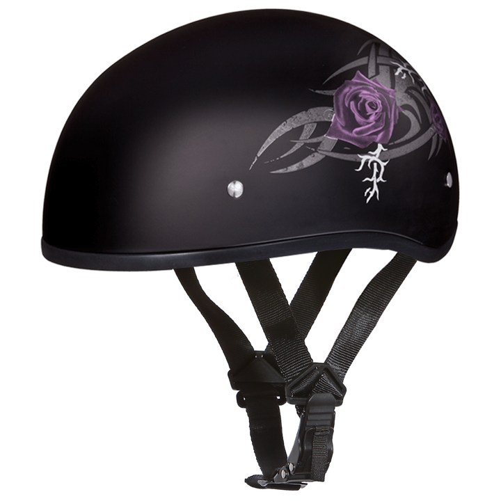 DOT Approved Daytona Skull Cap Motorcycle Half Face Helmet â€“ Purple Rose