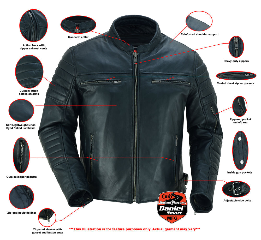 Men's Lightweight Drum Dyed Naked Lambskin Crossover Scooter - Black