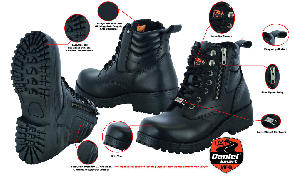 Women's Side Zipper Plain Toe Boots