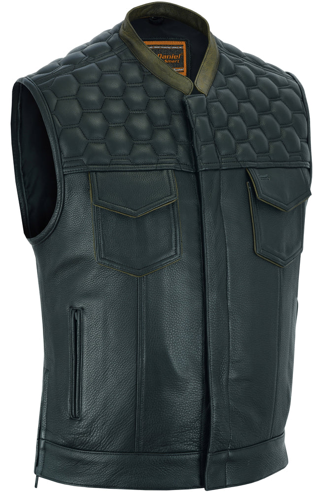 Whiskey Men's Motorcycle Leather Vest - Black