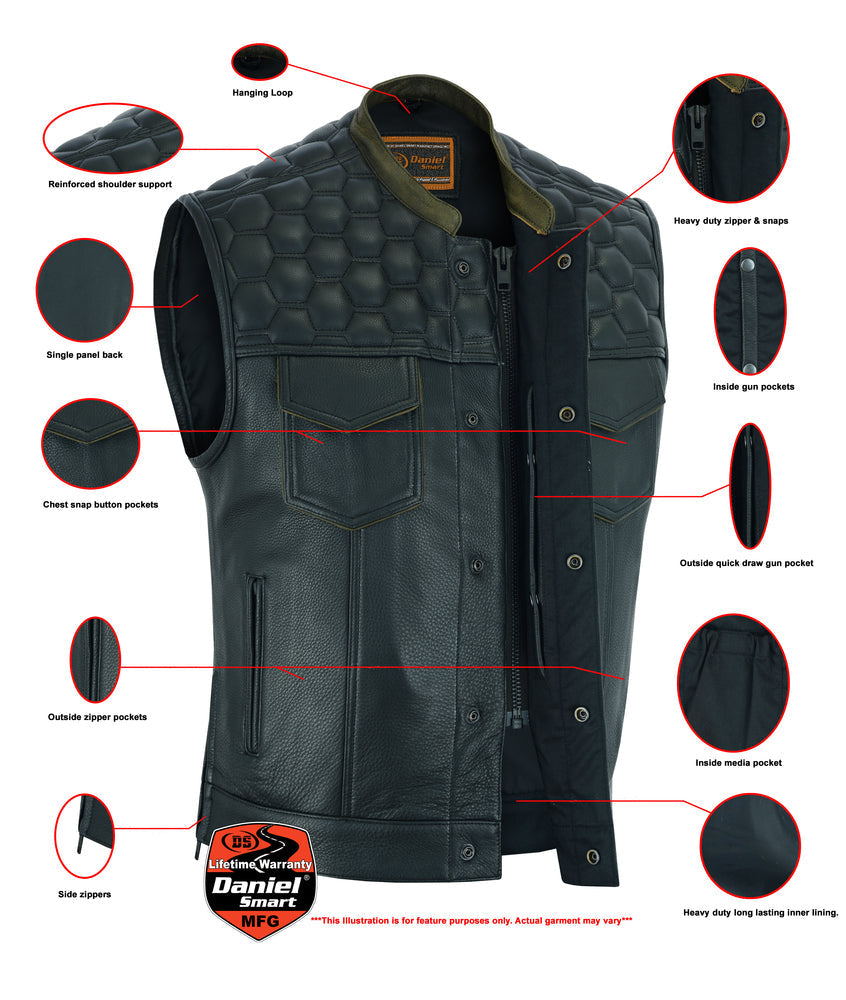 Whiskey Men's Motorcycle Leather Vest - Black