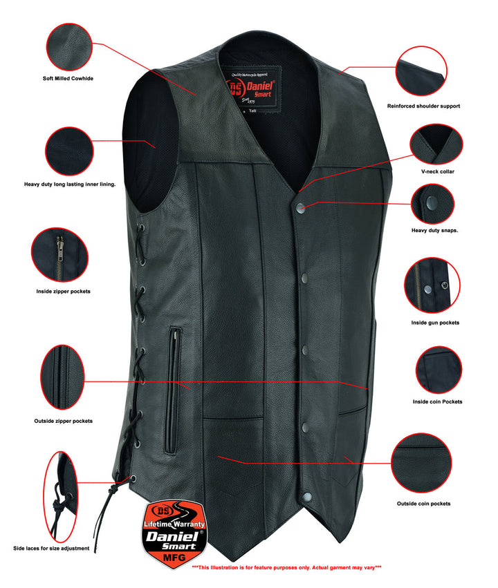 Men's Ten Pocket Utility Black Vest - TALL