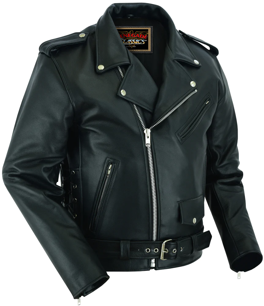 Classic Star Black Men's Leather Motorcycle Jacket â€“ Adjustable Fit