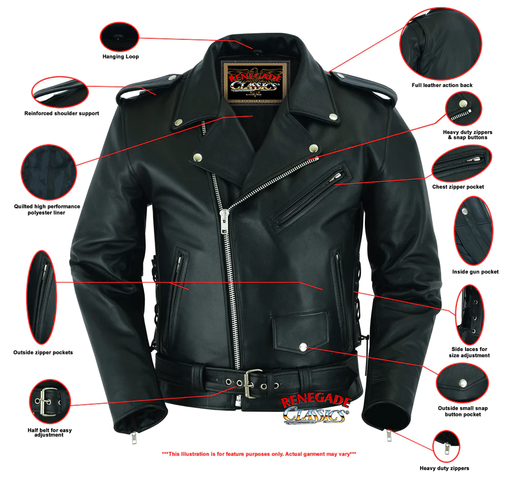 Classic Star Black Men's Leather Motorcycle Jacket â€“ Adjustable Fit