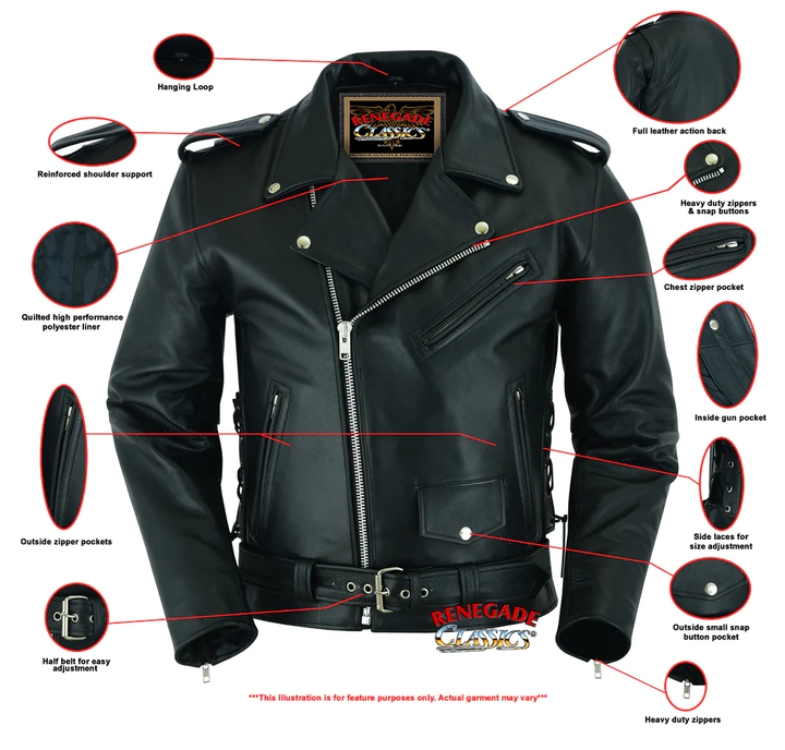 Classic Star Black Men's Leather Motorcycle Jacket â€“ Adjustable Fit