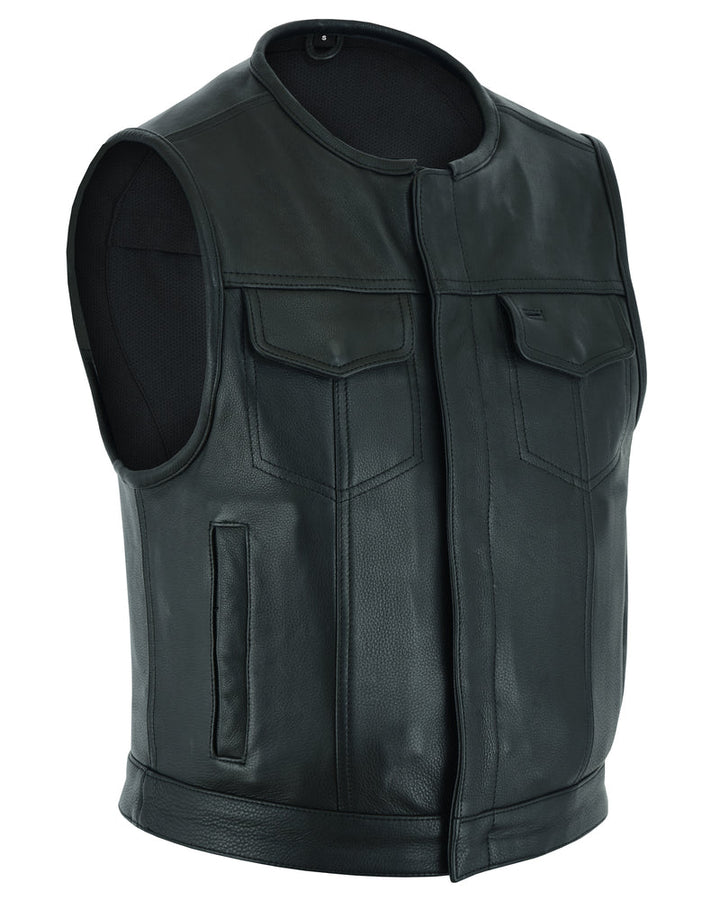Men's Drop Zone Leather Motorcycle Vest â€“ Black
