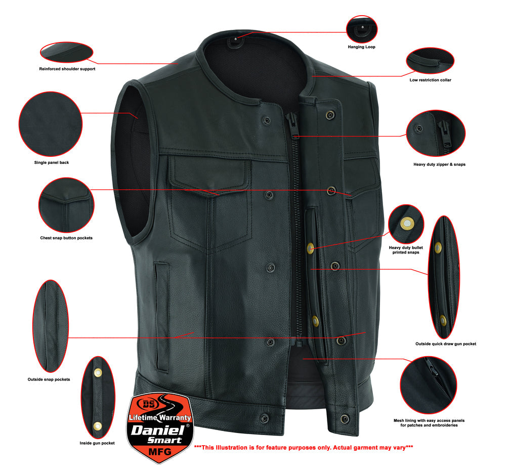 Men's Drop Zone Leather Motorcycle Vest â€“ Black