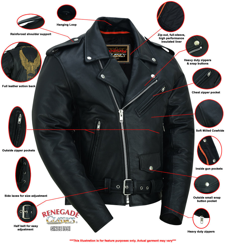 Freedom Rider Black Men's Leather Jacket Eagle Embossed