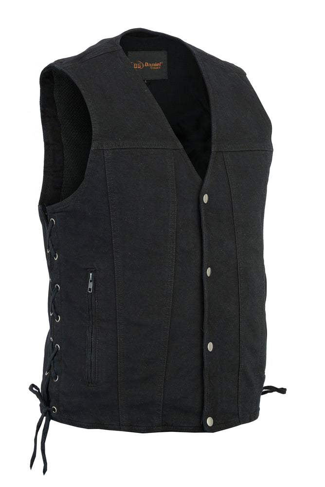 Men's Black Denim Motorcycle Vest â€“ Single Panel Back
