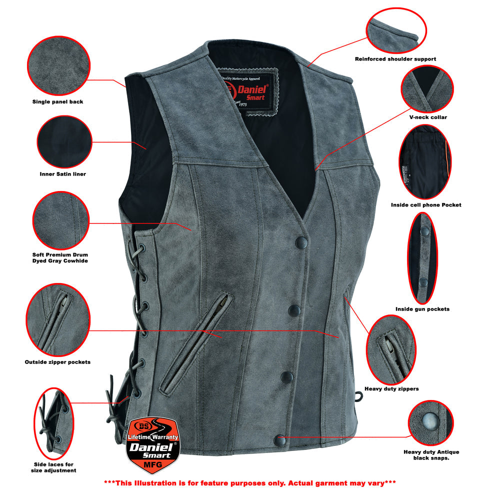 Women's Gray Single Back Panel Concealed Carry Vest