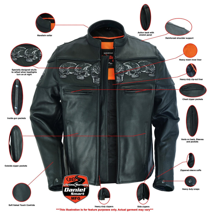 Men's Black Reflective Skulls Scooter Jacket
