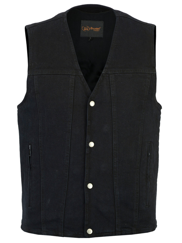 Men's Black Plain sides Denim Motorcycle Vest â€“ Heavy Snaps